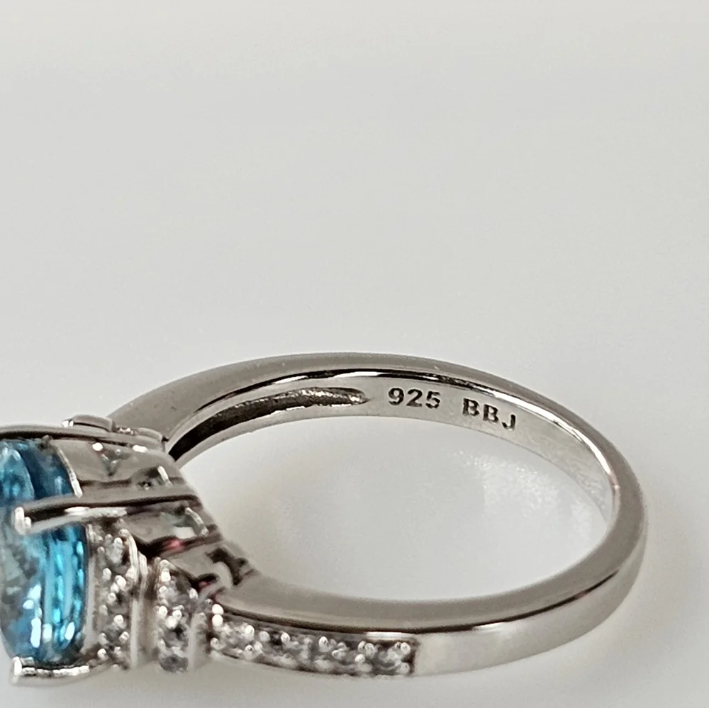 Genuine Blue & White Zircon Ring Sterling Silver Size 6.5 - Picture 8 of 11